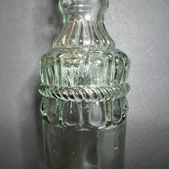 Vintage Recycled Decorative Green Ornate Glass Olive Oil Bottle w/ Cork 13.25" - Picture 3 of 8